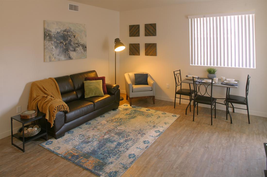 a living room filled with furniture and a rug.